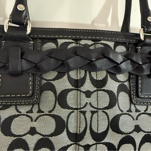 Coach Hampton Black and Gray Signature Tote Bag With Braided leather detail - Picture 11 of 15